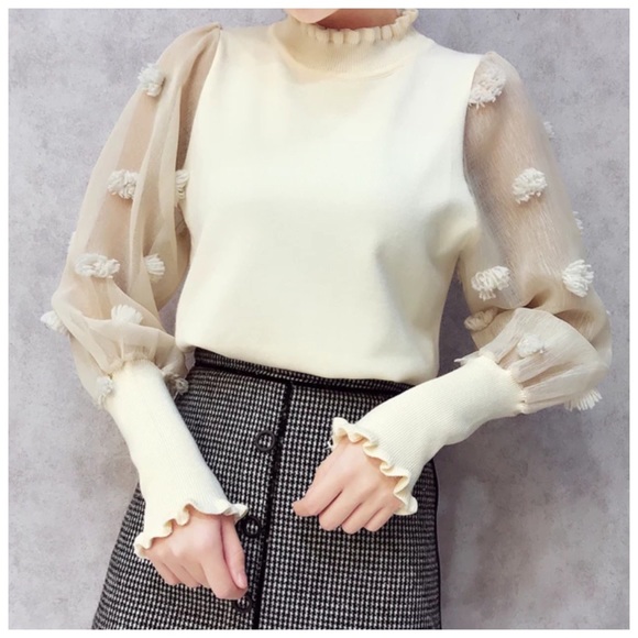 Sheer Textured Sleeve Knit Sweater Top - Picture 4 of 8